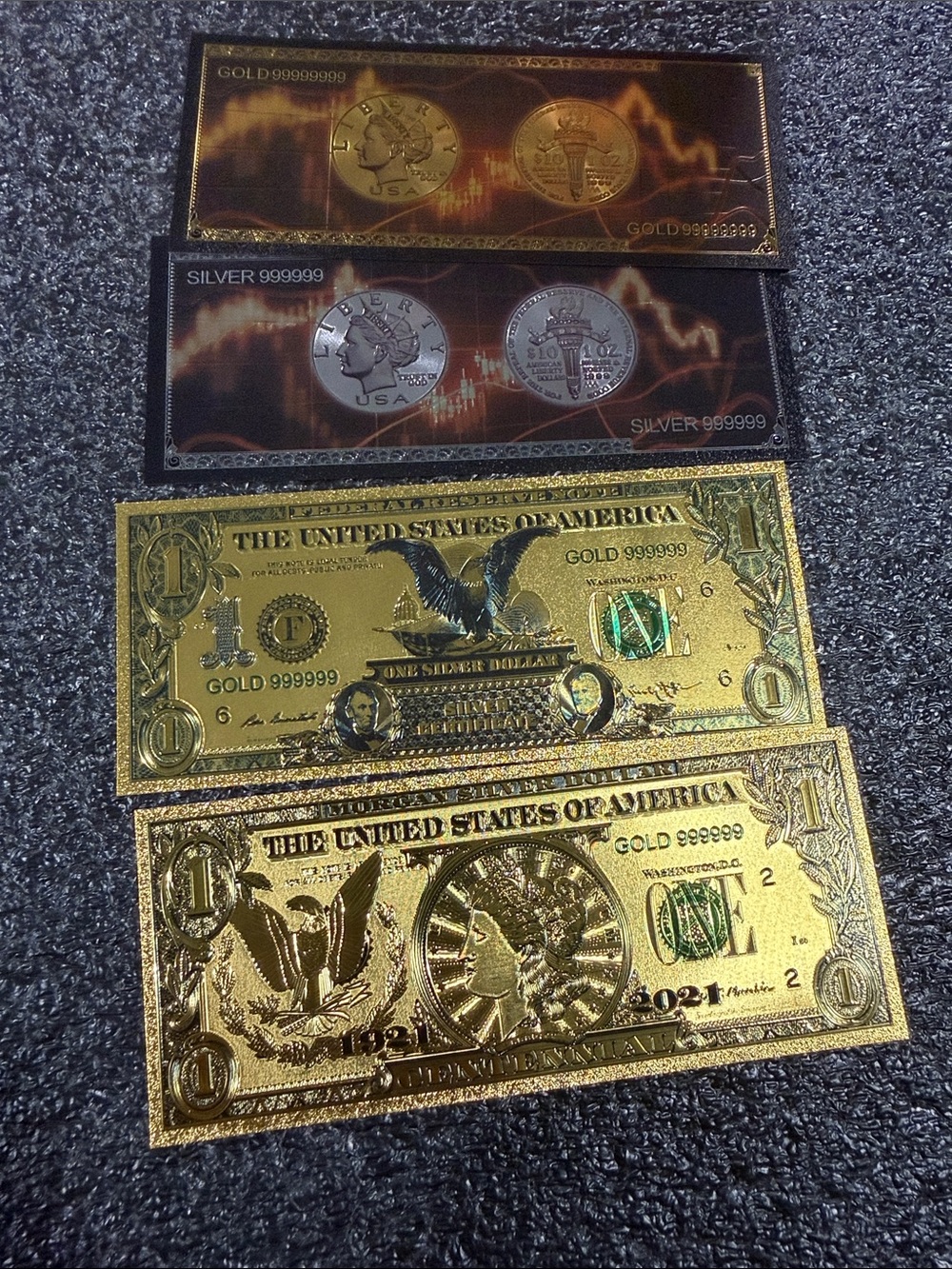 4 Decorative Gold foil set Collectible Replica Bills